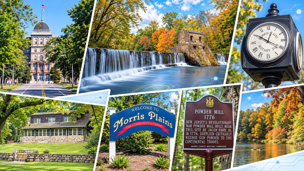 Collage of Morris Plains, NJ town landmarks and scenery